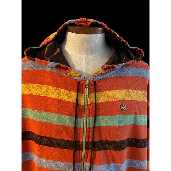 Rocawear 3XL Mens Striped Zip Hoodie Jacket Yellow Orange 100% Cotton Y2K Roca - Picture 4 of 9
